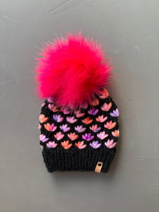 Flamingo and Black Lotus Flower Beanie