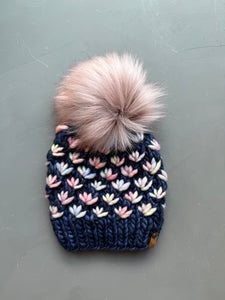 Navy and Rosalinda Lotus Flower Beanie