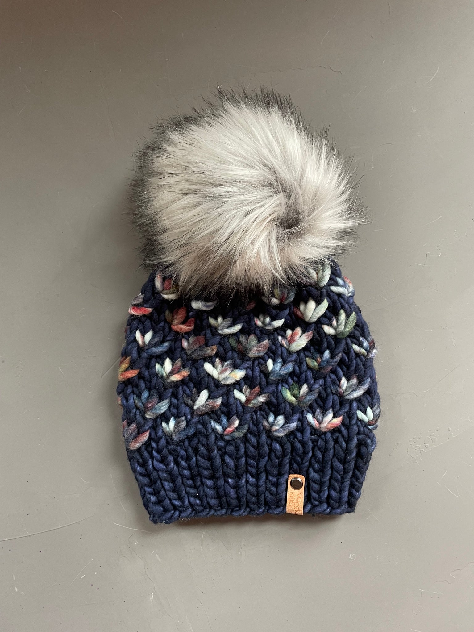 Lotus Flower Beanie in Navy and Candycane