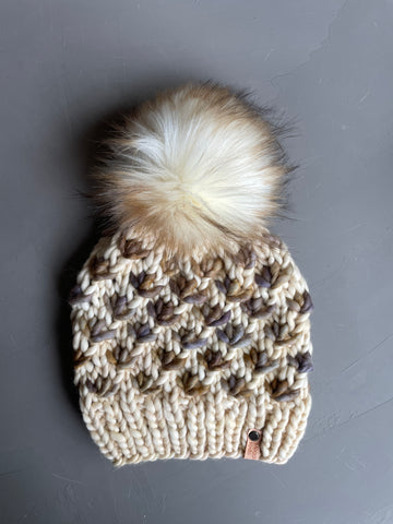 Lotus Flower Beanie in Ivory and Laguna