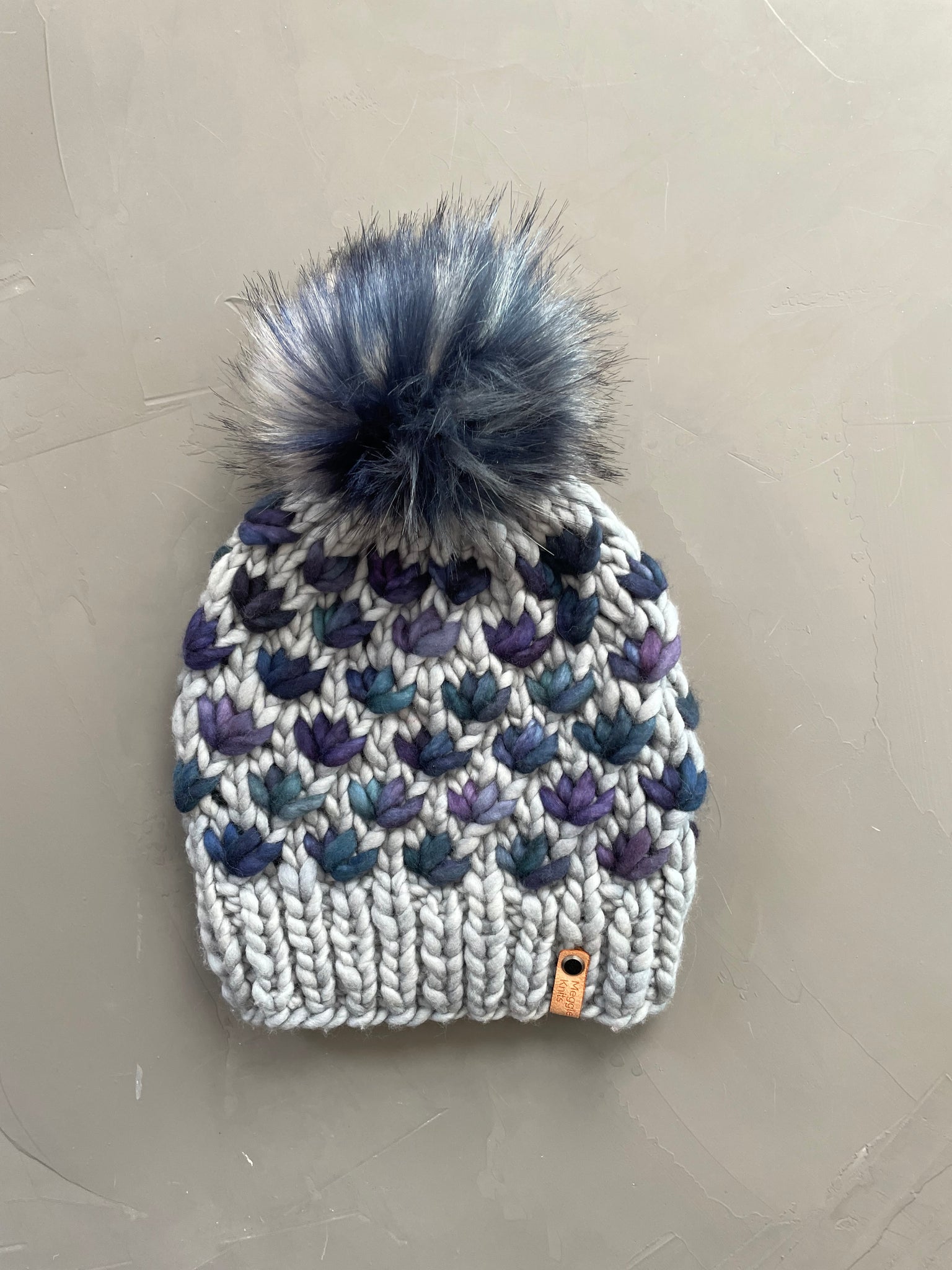 Lotus Flower Beanie in Gray and Whales Road