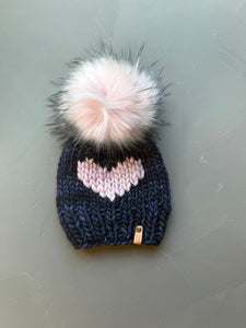 Navy and Valentina Big Heart Beanie