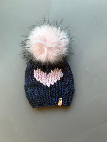 Navy and Valentina Big Heart Beanie