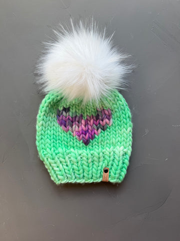 Mint Ice Cream and Northern Lights Big Heart Beanie