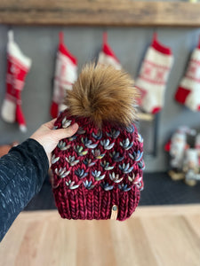 Lotus Flower Beanie in Ravelry Red and Candy Cane