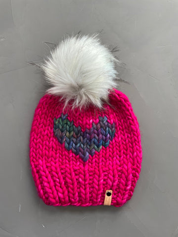 Luxury Line Big Heart Beanie in Fuscia