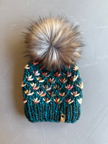 Teal and Molina Lotus Flower Beanie