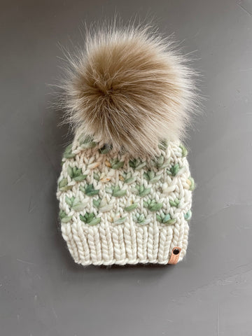 Lotus Flower Beanie in Natural and Olive Brach