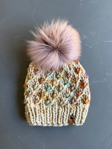 Ivory and Dancing Leaves Lotus Flower Beanie