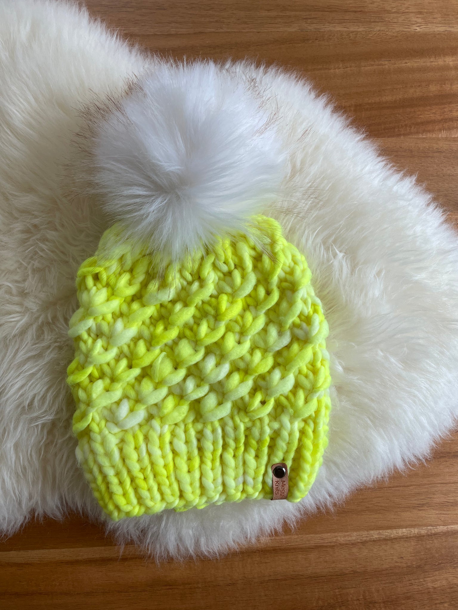 Highlighter Adult Crush Hat with Faux Fur Pom Pom