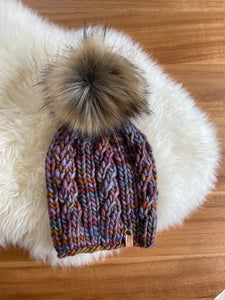 Lotus Cabled Beanie with Faux Fur Pom Pom