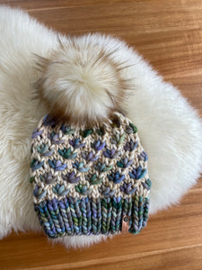 Luxury Lotus Flower Beanie in Bluey Greens and Natural