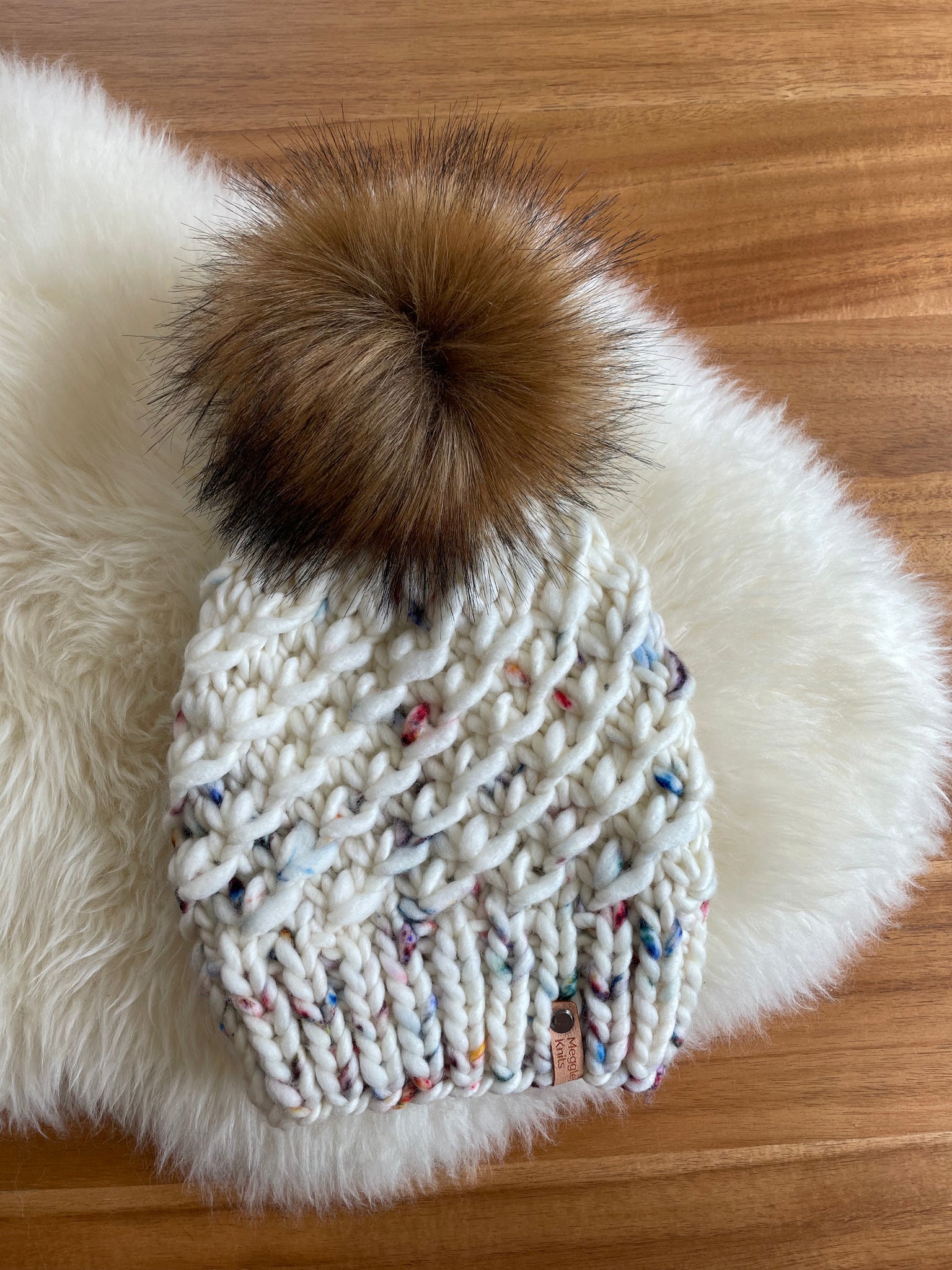 Wild Flowers Adult Crush Hat with Faux Fur Pom Pom