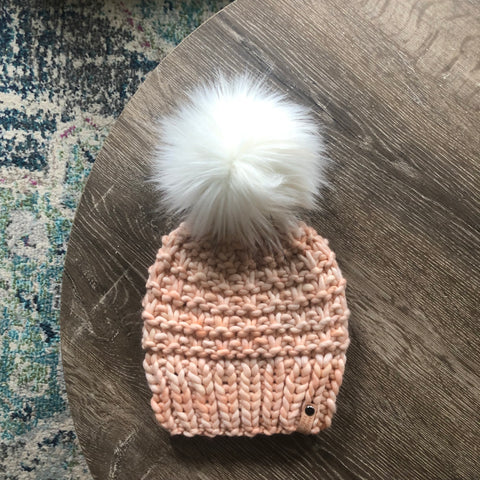 Shaughnessy Hat in Melon with Faux Fur Pom Pom