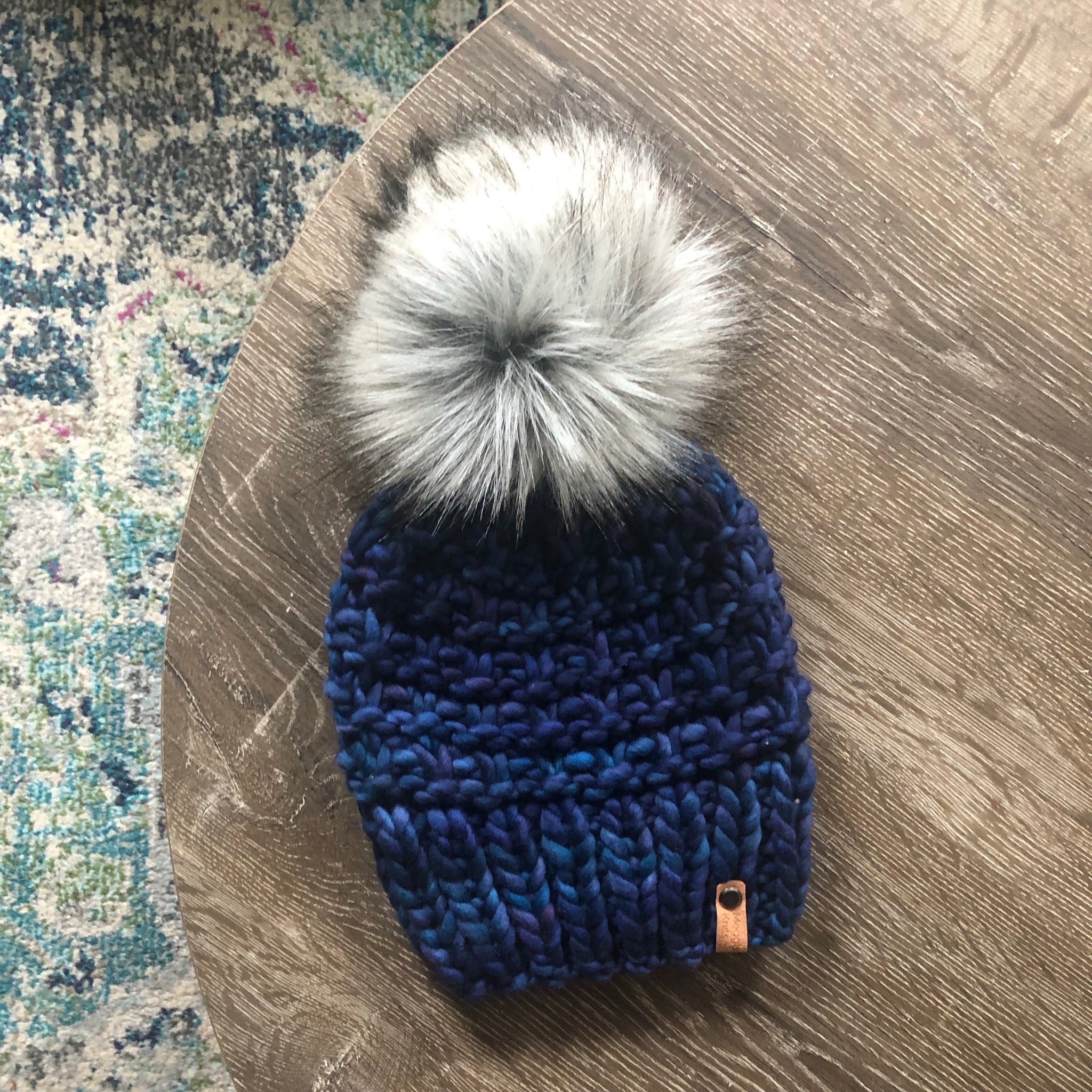 Shaughnessy Hat in Whales Road with Faux Fur Pom Pom